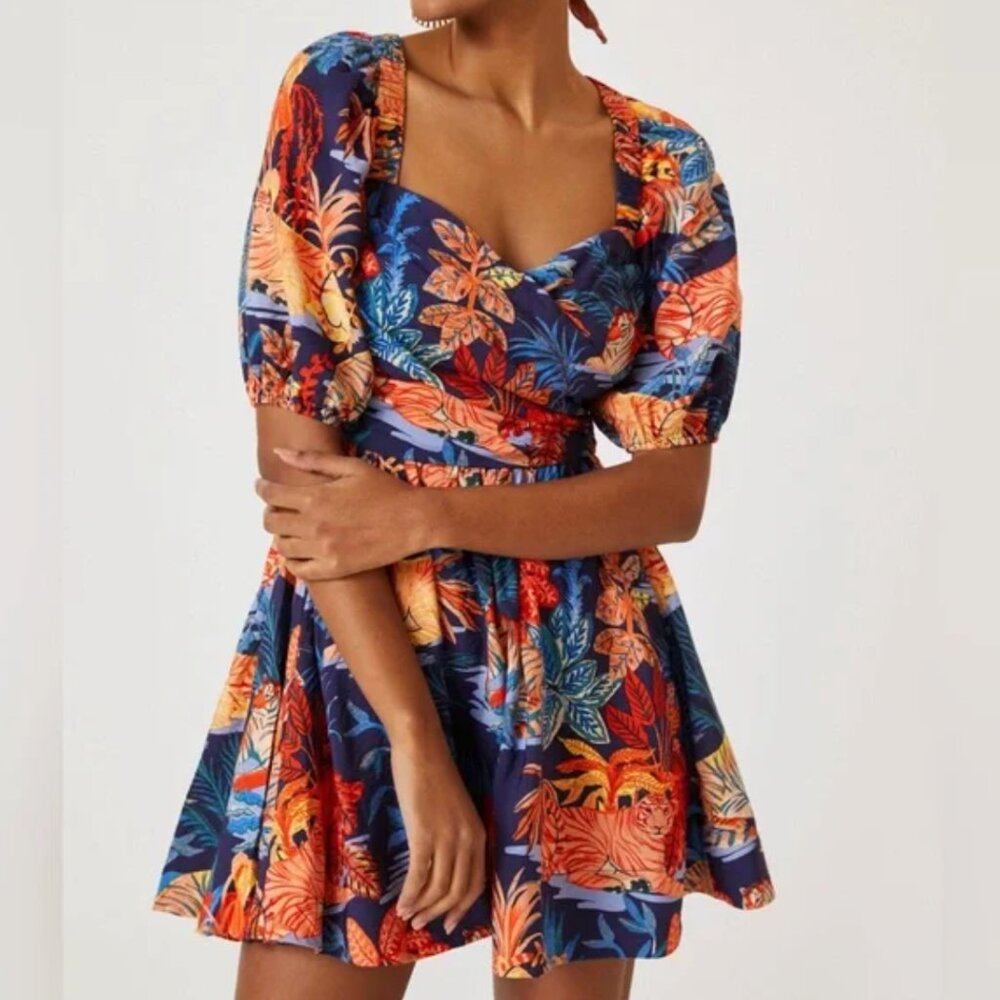 Anthropologie Tiger Print Puff Sleeve Mini Dress